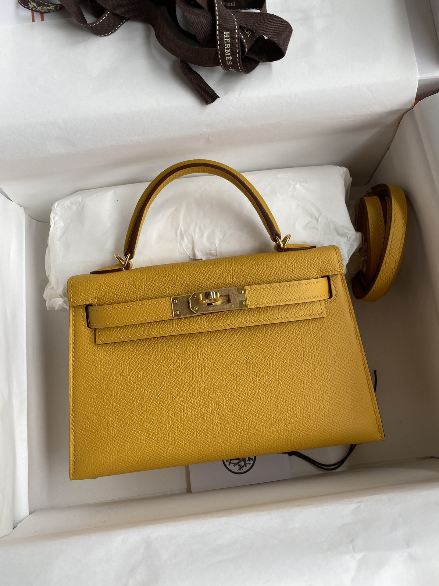 Hermes Kelly Mini II Bag 19CM In Yellow Amber Epsom Leather